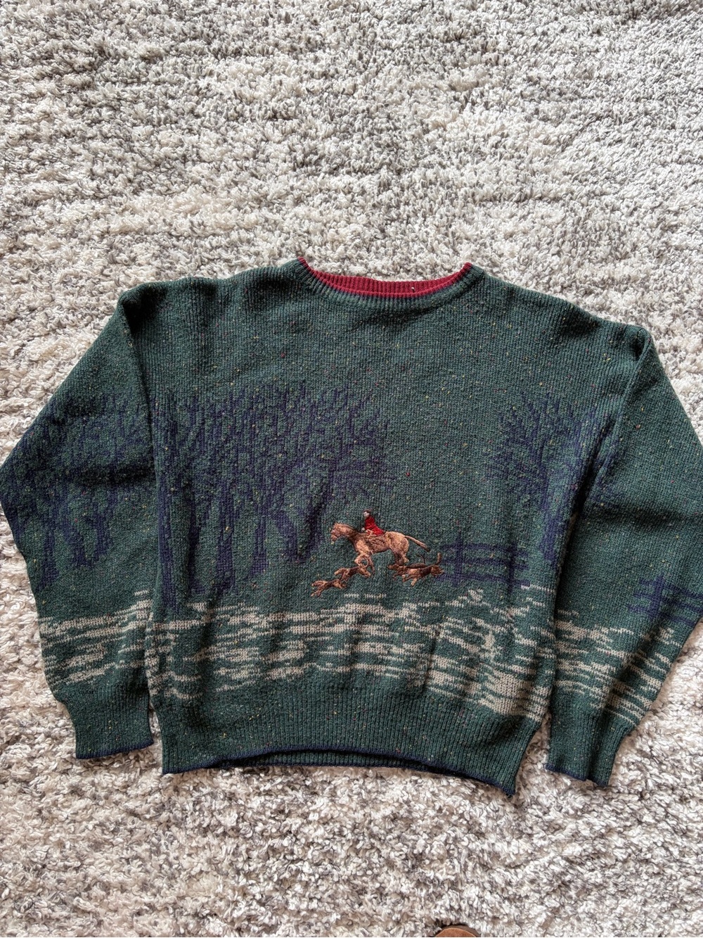 Vintage Wool Blend Embroidered Horse/Dog Themed Knit Sweater Xl